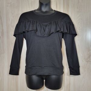 Emilia Black Ruffle Cozy Sweatshirt Sz Lg